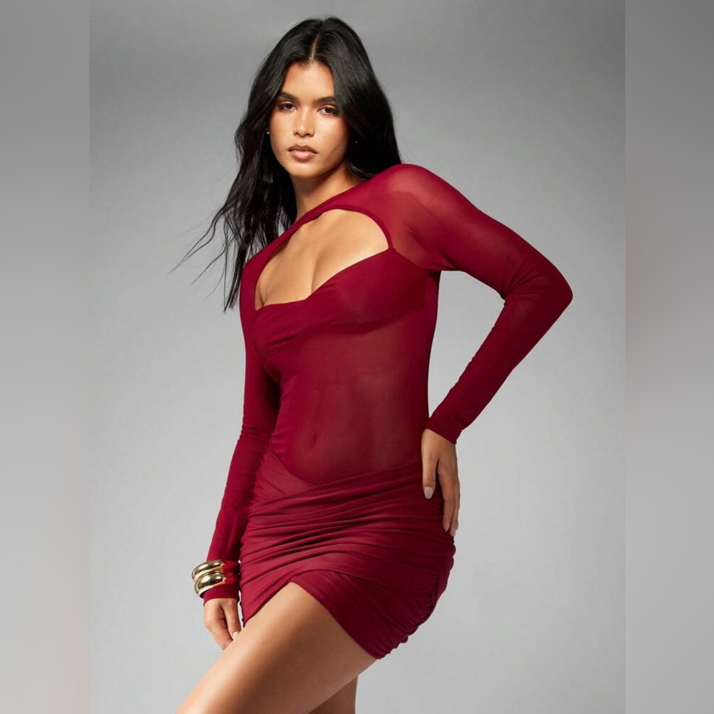 Missguided Burgundy Long Sleeve Dress